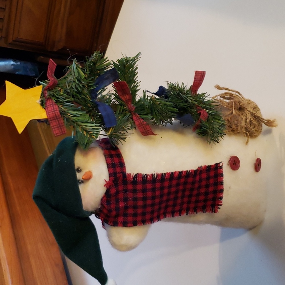 Crazy Mountain Snowman Holding Christmas Tree